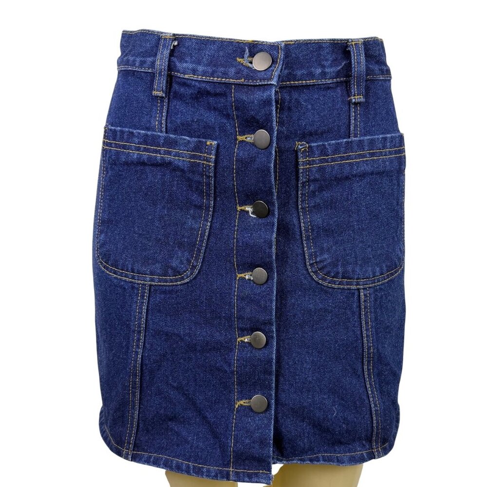 Matilda Womens Denim Button-Front Skirt A-Line Front Pockets Casual Style Sz M